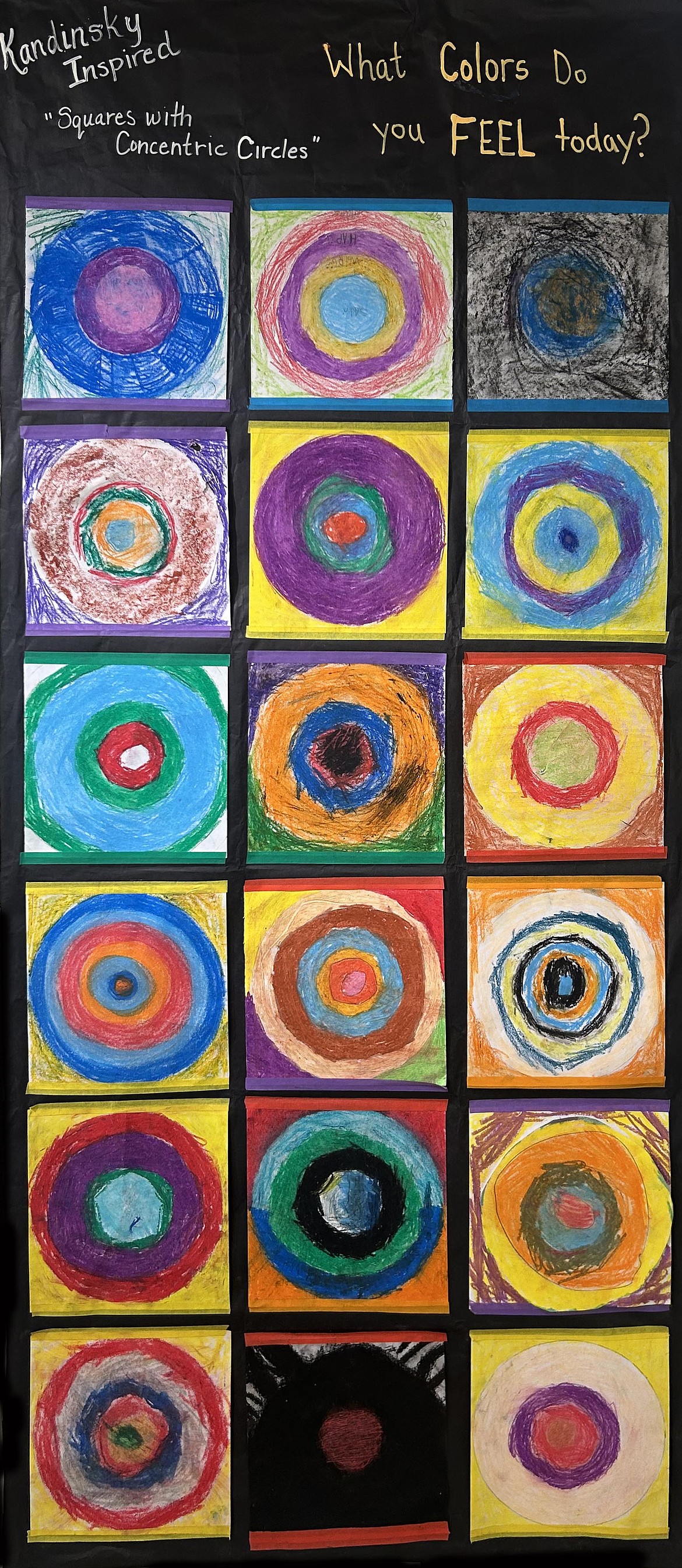 "Square with Concentric Circles, Kandinsky Inspired" by Kalispell Montessori School students, mixed media. (Photo courtesy of Glacier Art Museum)