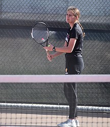 Kinsey Thomas from the Moses Lake Mavericks prepares to serve during a previous home meet. The Mavs play Wenatchee and West Valley this week before heading to the Inland Empire tournament this weekend.