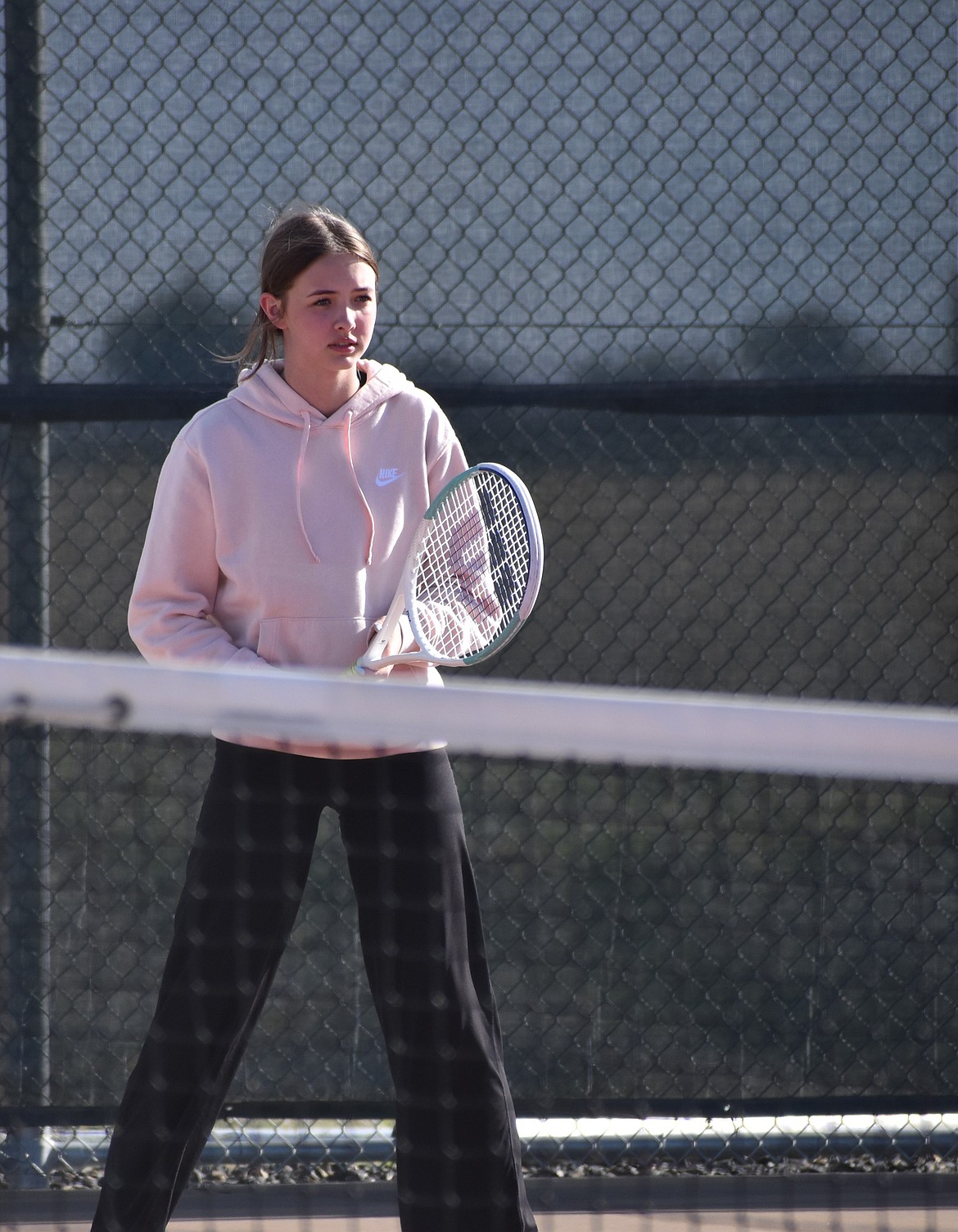 Annabella Sales for the Moses Lake Mavericks gets set for the next serve during their match against Sunnyside.