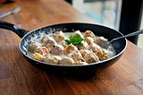 Chicken meatballs in mushroom sauce make for a savory pair