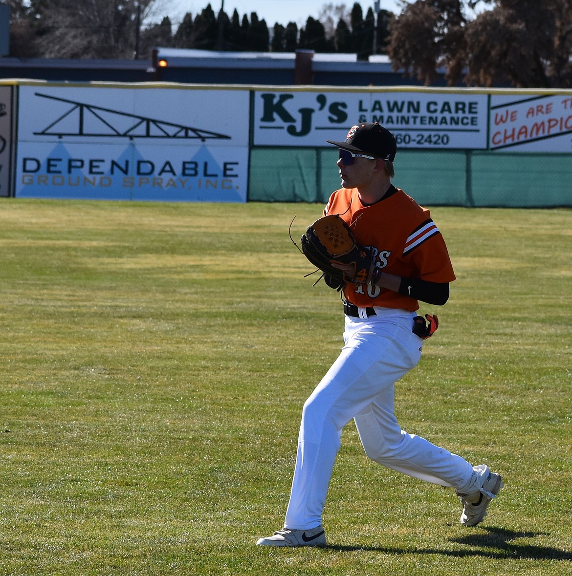 Tigers player Grayson Webb gets ready to throw the ball back to first base during a game earlier in the season.