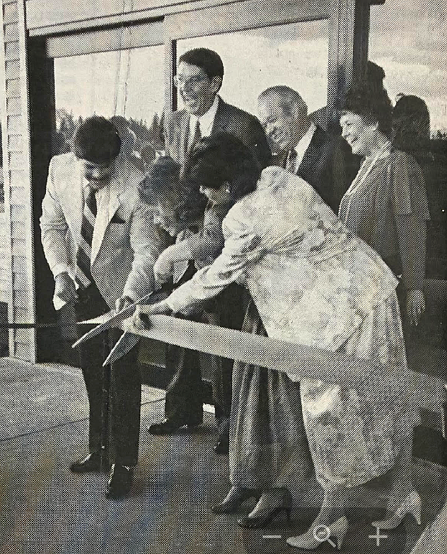 Templin’s Resort in Post Falls opened April 1, 1986. But the official grand opening was held three weeks later. Shown cutting the ribbon are, front from left: Bob Jr. Blythe and Barbara Templin. Watching in the back row are, from left: Gov. John Evans and Bob and Mary Templin.