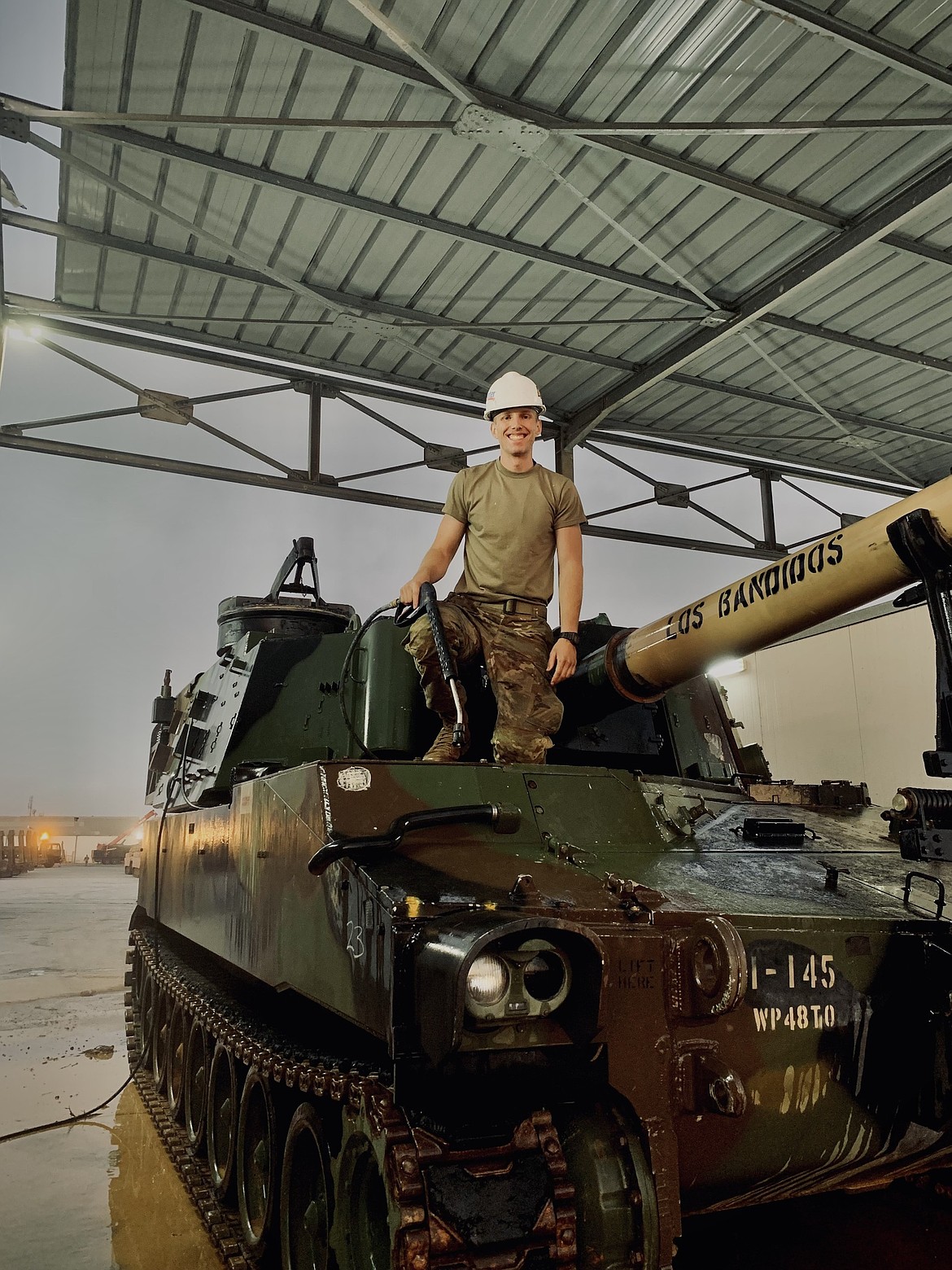 Caden Leonard on an M109 Paladin Howitzer in Africa for the multinational African Lion exercise. (Courtesy Caden Leonard)