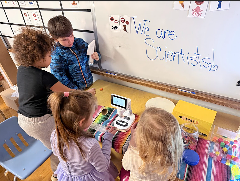 Students at Russell Elementary collaborate on a project using tools funded by a Kalispell Education Foundation grant. Photo courtesy of the Kalispell Education Foundation. (Courtesy photo)