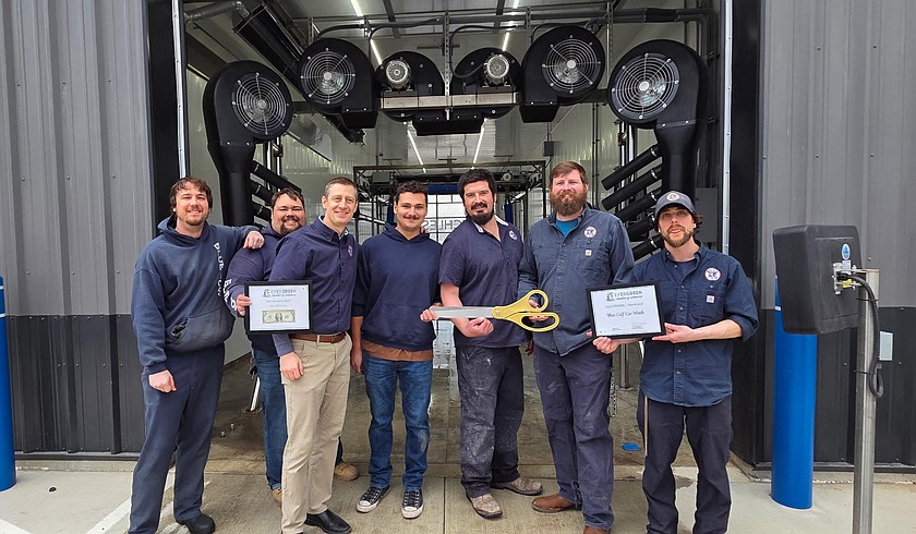 The Blue Cow Car Wash team at the grand opening of the Blue Calf Car Wash in Evergreen on March 27. (Courtesy Blue Cow Car Wash)
