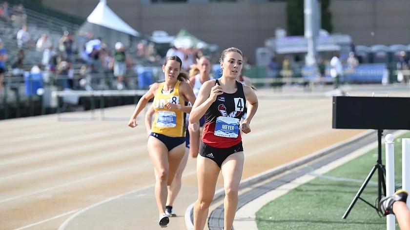 Lexi Meyer from the Eagles Track and Field team makes her way around the track during the Cougar Classic Saturday where she broke the 800m school record with a time of 2:10.33. The Eagles head to Oregon and Arizona this week for two meets.