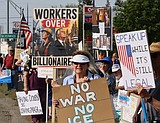 May Day protest draws dozens