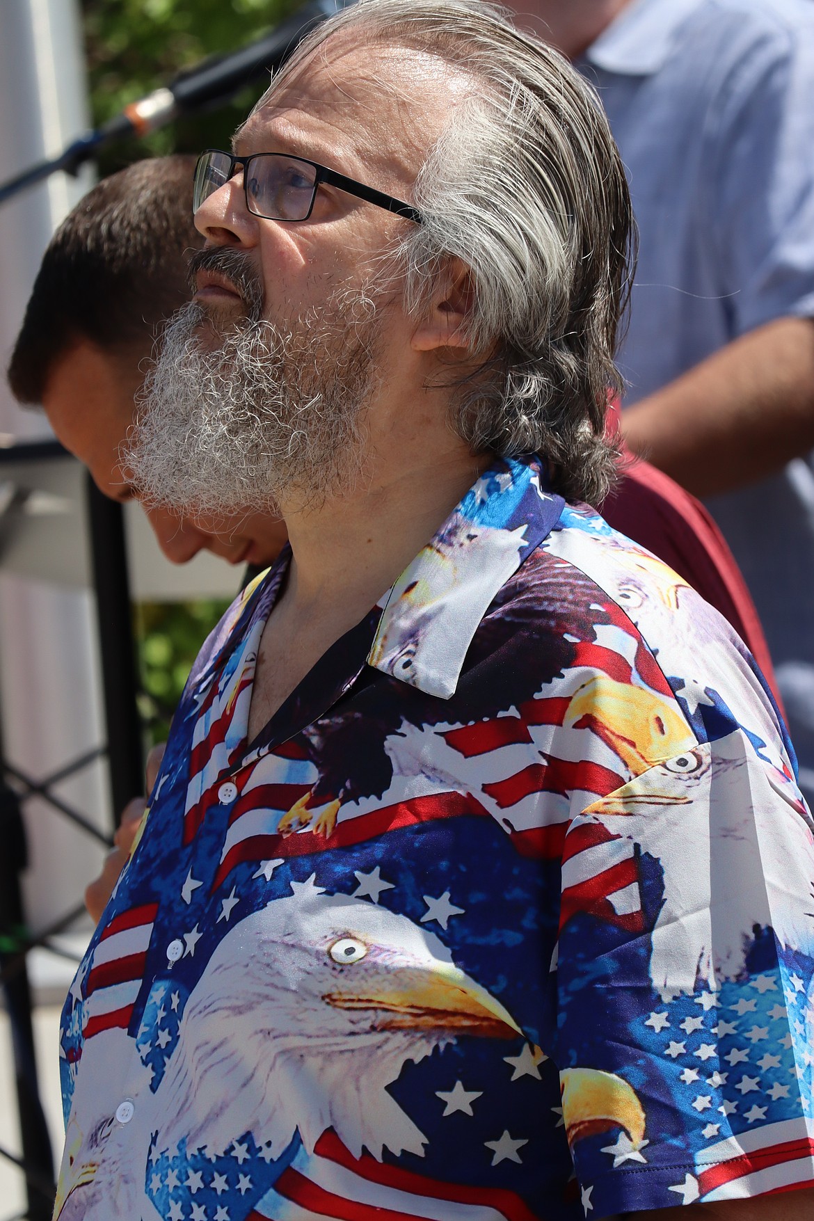 Pastor Tim Remington looks up during the National Day of Prayer event in Coeur d'Alene.