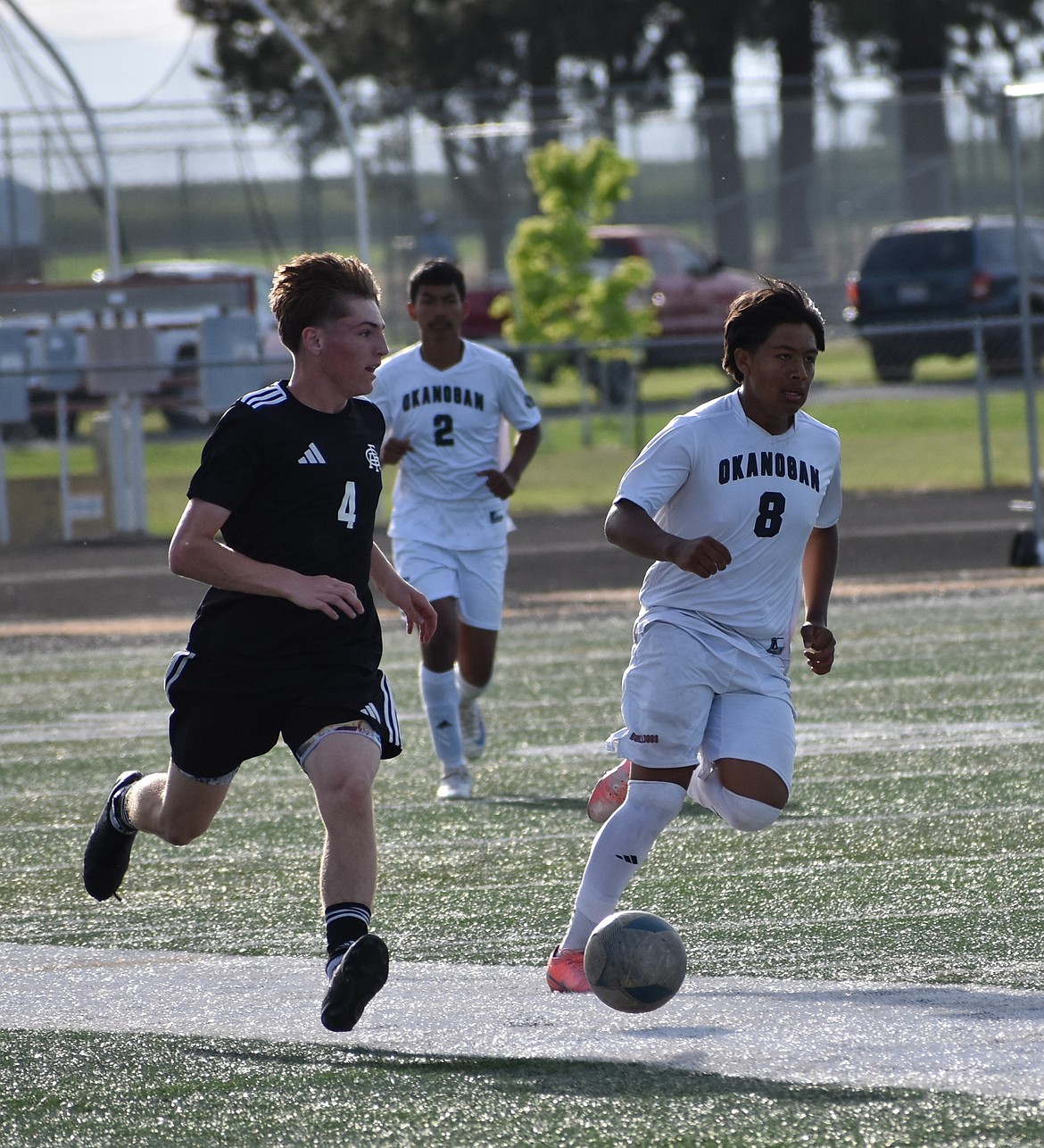 Royal sophomore Scout Stevenson races along the sideline with possession of the ball in Thursday afternoon’s game.