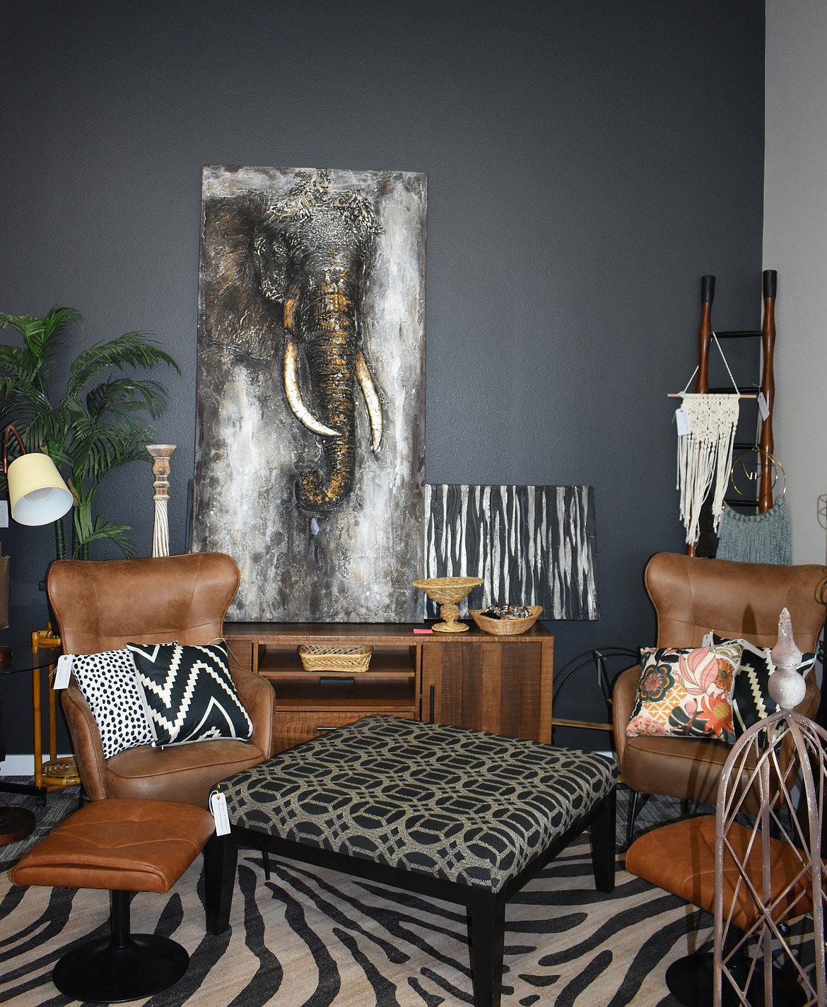 The merchandise at Restyle Design and Consign comes from several sources, but owner DeeDee Clunes has them arranged in vignettes like this African-themed corner.