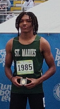 Courtesy photo
St. Maries senior Isaiah Gustaffe won the state 3A boys title in the 110-meter hurdles on Saturday at Middleton High.