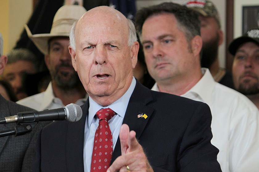 Trump public lands nominee and former Republican Party of New Mexico Chairman Steve Pearce speaks during a news conference in Albuquerque, N.M., Sept. 12, 2023. (AP Photo/Susan Montoya Bryan, File)