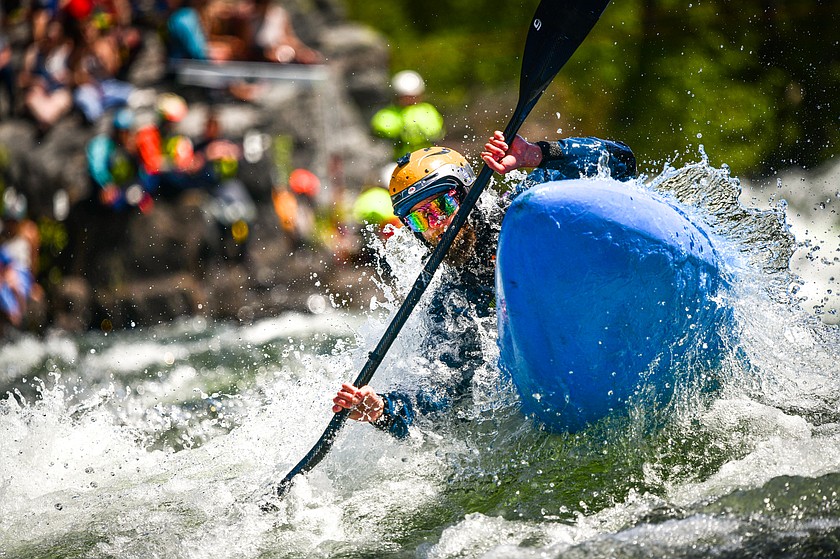A kayaker paddles through a section of the Wild Mile along the Swan River in the expert slalom event at the Bigfork Whitewater Festival on Saturday, May 23. (Casey Kreider/Daily Inter Lake)