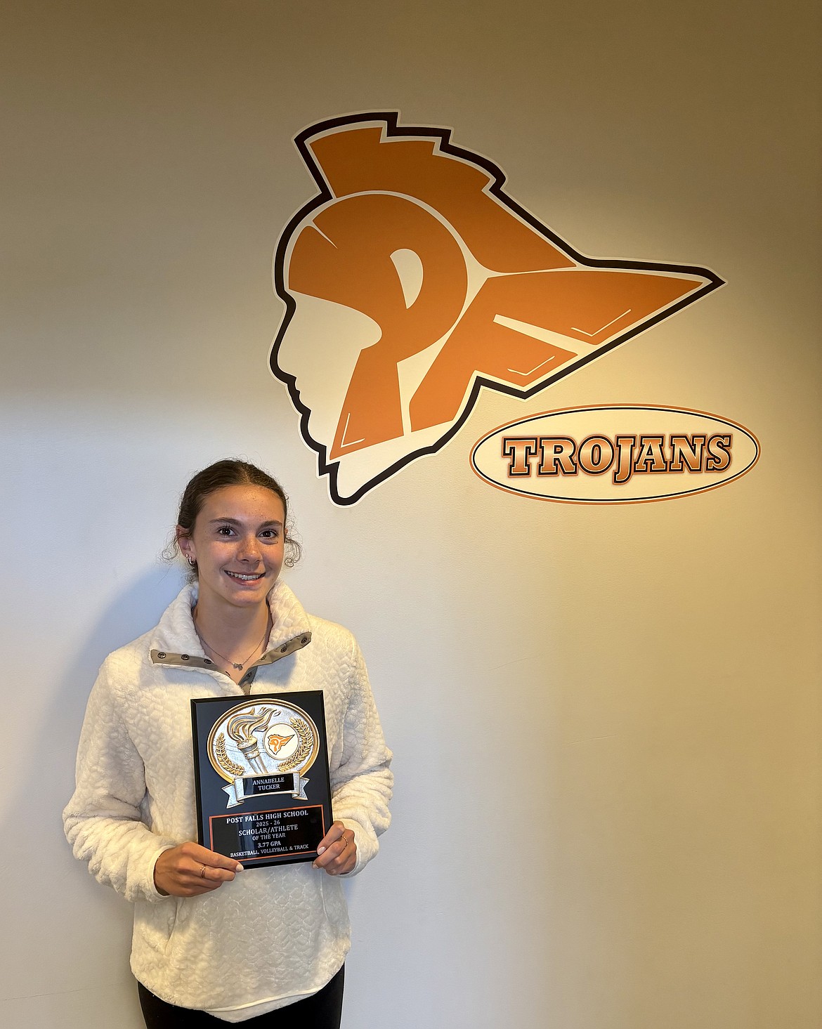 Courtesy photo
Sophomore Annabelle Tucker is the 2025-26 Post Falls High School Girls Three-Sport Scholar-Athlete of the Year. The award goes to the school's top boy and girl athlete that participated in three sports during the 2025-26 school year while maintaining a high unweighted cumulative GPA (3.50 to 4.00 GPA). Tucker, who competed in volleyball, basketball and track and field has a 3.77 GPA.