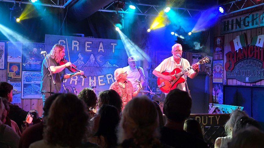 Doug Rommeriem, the owner of the Great Northern for 40 years, played music with the Lil Smokies and John Dunnigan on May 27. (Photo provided)