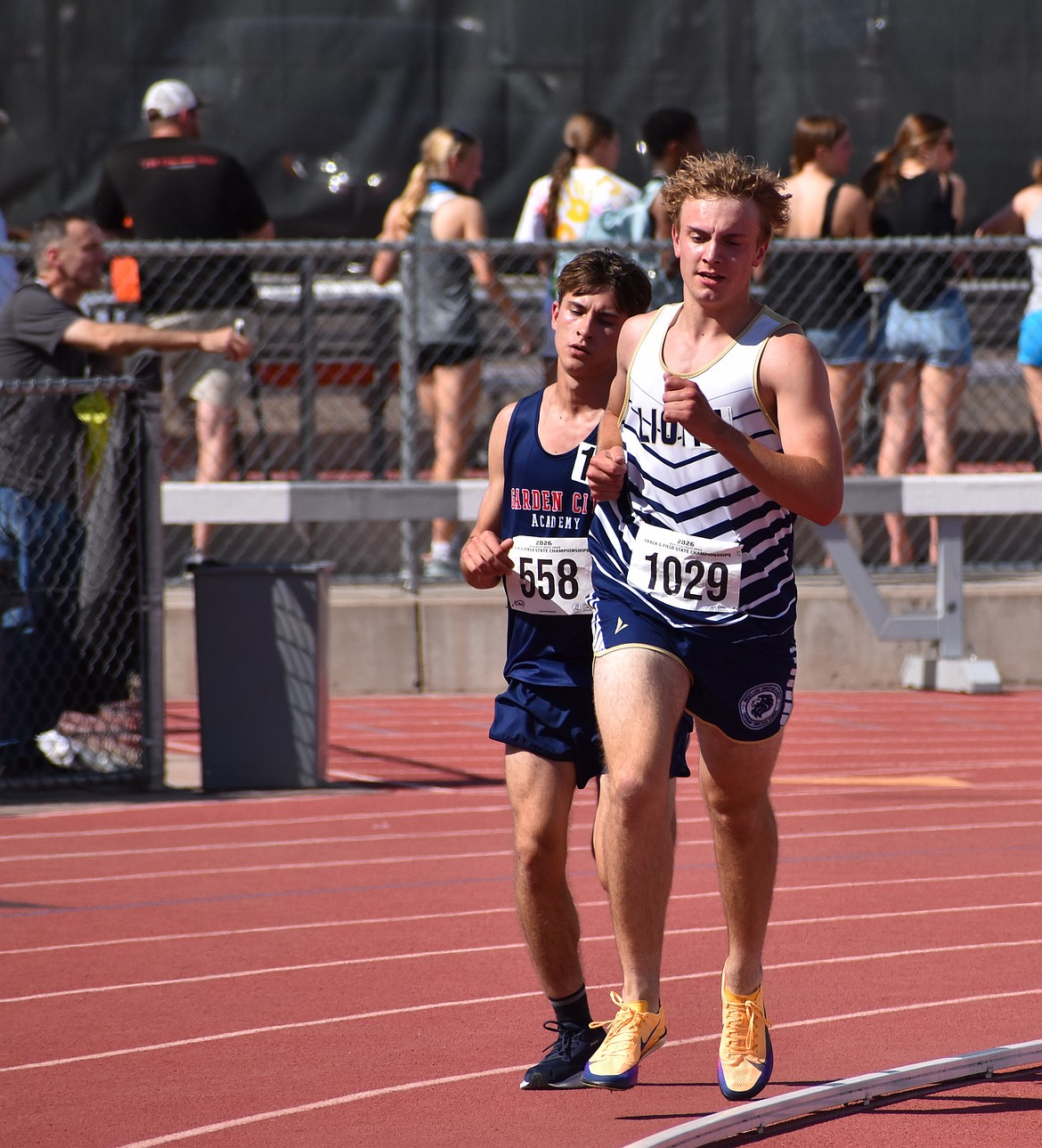 MLCA/CCS junior Ben Bishop maintains his pace as he competes in the 1600 meters during the state championships.