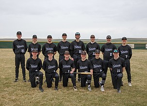 The Almira/Coulee-Hartline Warriors varsity lineup gets together for a team photo. Top: Eli Edwards, Levi Oliver, Evan Tipps, Max Grindy, Tucker Bayless, Josh Booker, Caden Correia and Luke Goetz. Bottom: Jackson Elder, Cade Carstensen, Harvest Parrish, Brody Pitts, Haydon Boyd and Nolan Grindy.