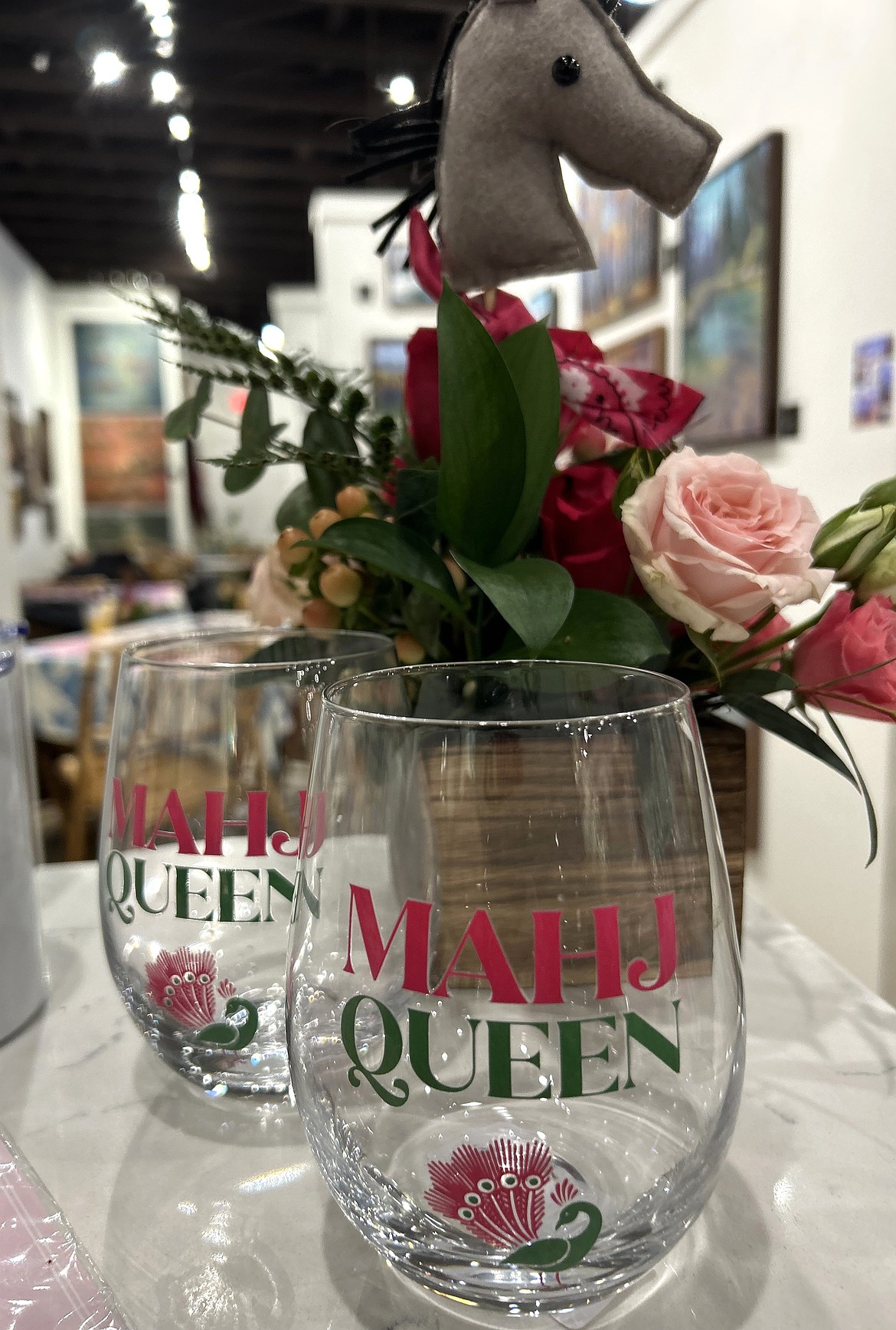 Mahjong glasses are featured at Mix It Up Home.