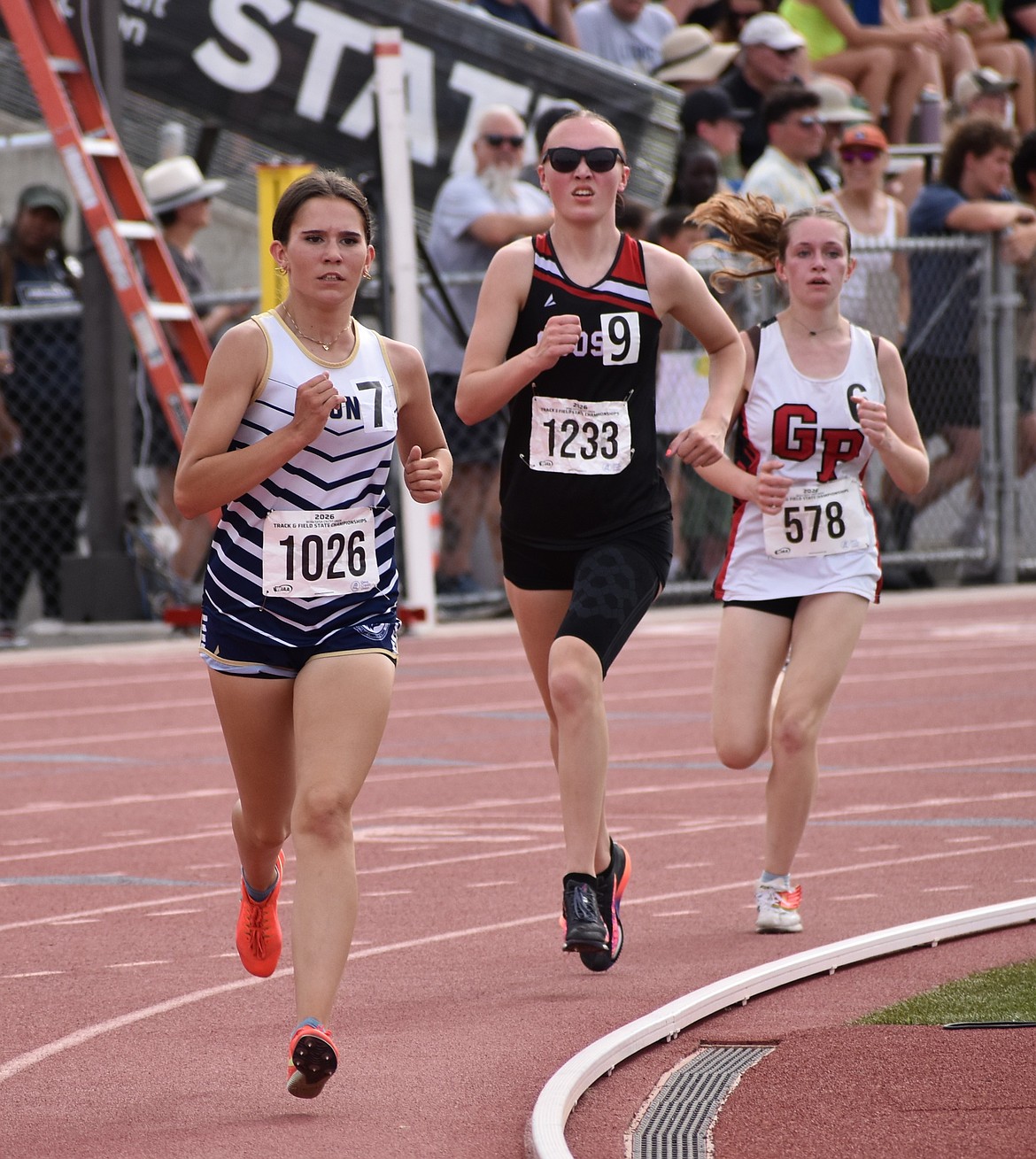 Brynlynn King from the MLCA/CCS Lions maintains her pace in the 1600-meter event during the state meet at the end of the season. King went on to take seventh in the event.