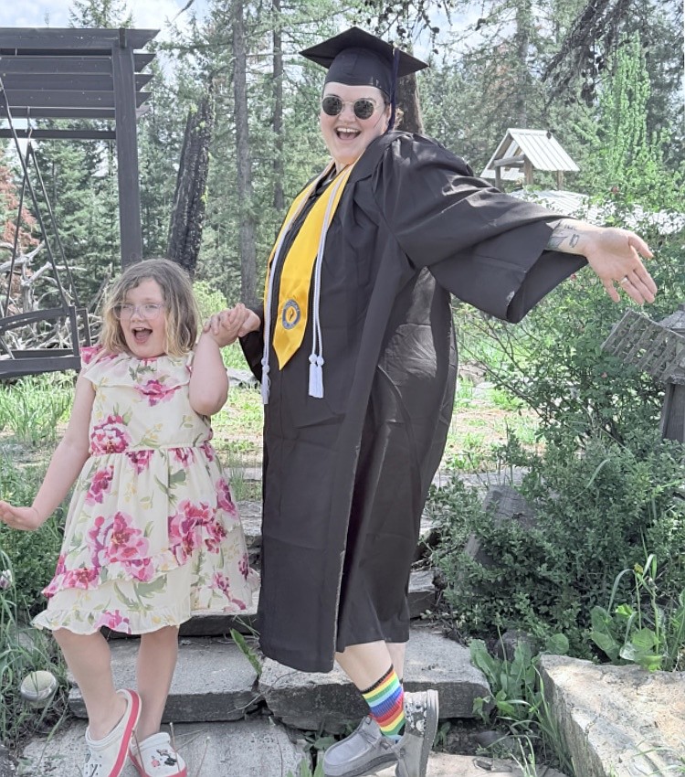 Harper Beare and Sydney Reep-McKinnon celebrate virtual graduation from the nursing program at Nightengale College.