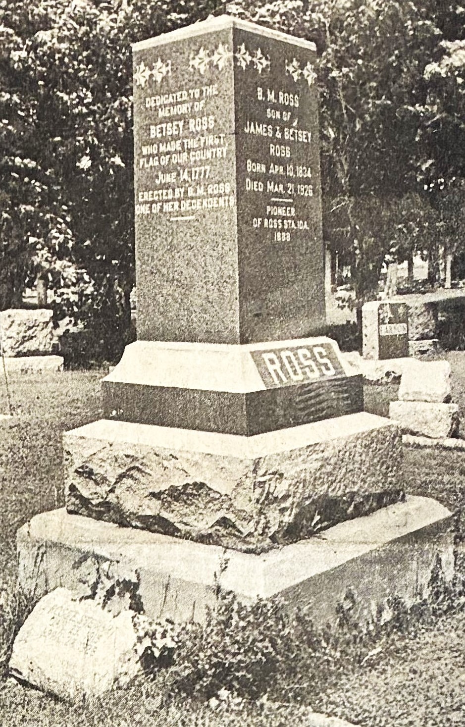 A monument honoring legendary flag maker Betsy Ross at Forest Cemetery is impressive, but not accurate.