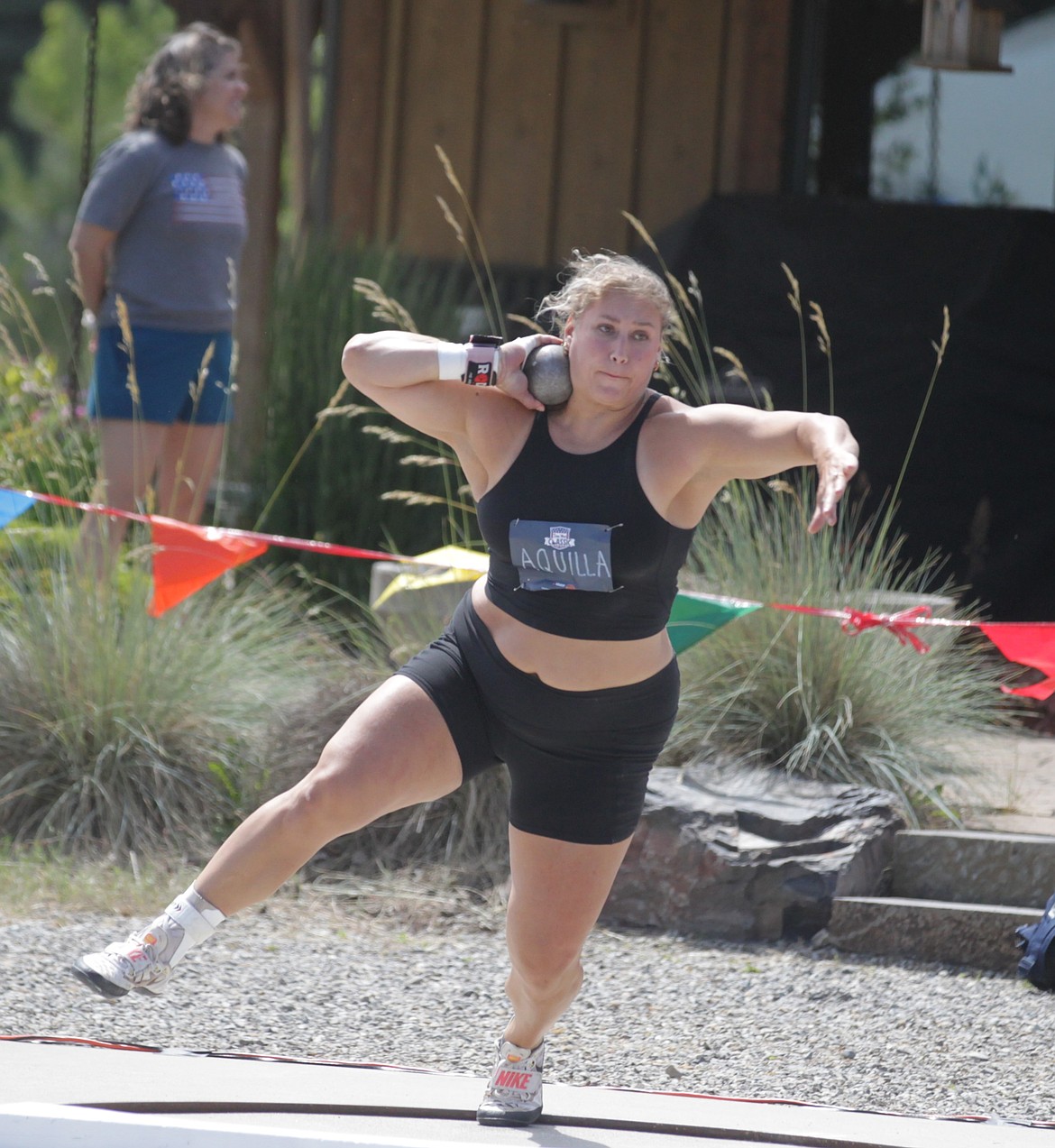 JASON ELLIOTT/Press
Adelaide Aquilla, who competed at Ohio State, makes an attempt during the women's shot put at the 12th annual Iron Wood Throws Classic at the Iron Wood Throws Center in Rathdrum.