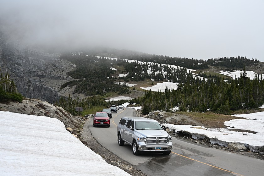 Visitors drive up the west side of Going-to-the-Sun Road on June 22, 2026. (Hailey Smalley/ Daily Inter Lake)