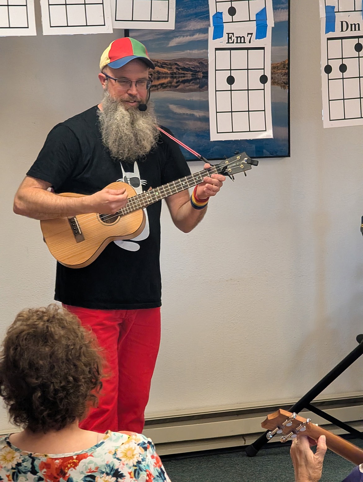 Aaron Canwell of Micah and Me leads a ukulele workshop at the Soap Lake Food and Folk Festival.