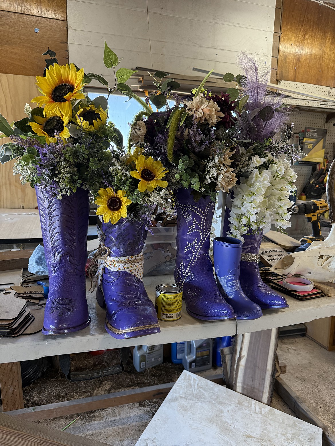 One of the most popular items at the Purple Party is the array of decorated cowboy boots that serve as door prizes. Residents at Brookdale Hearthstone paint and adorn the boots.
