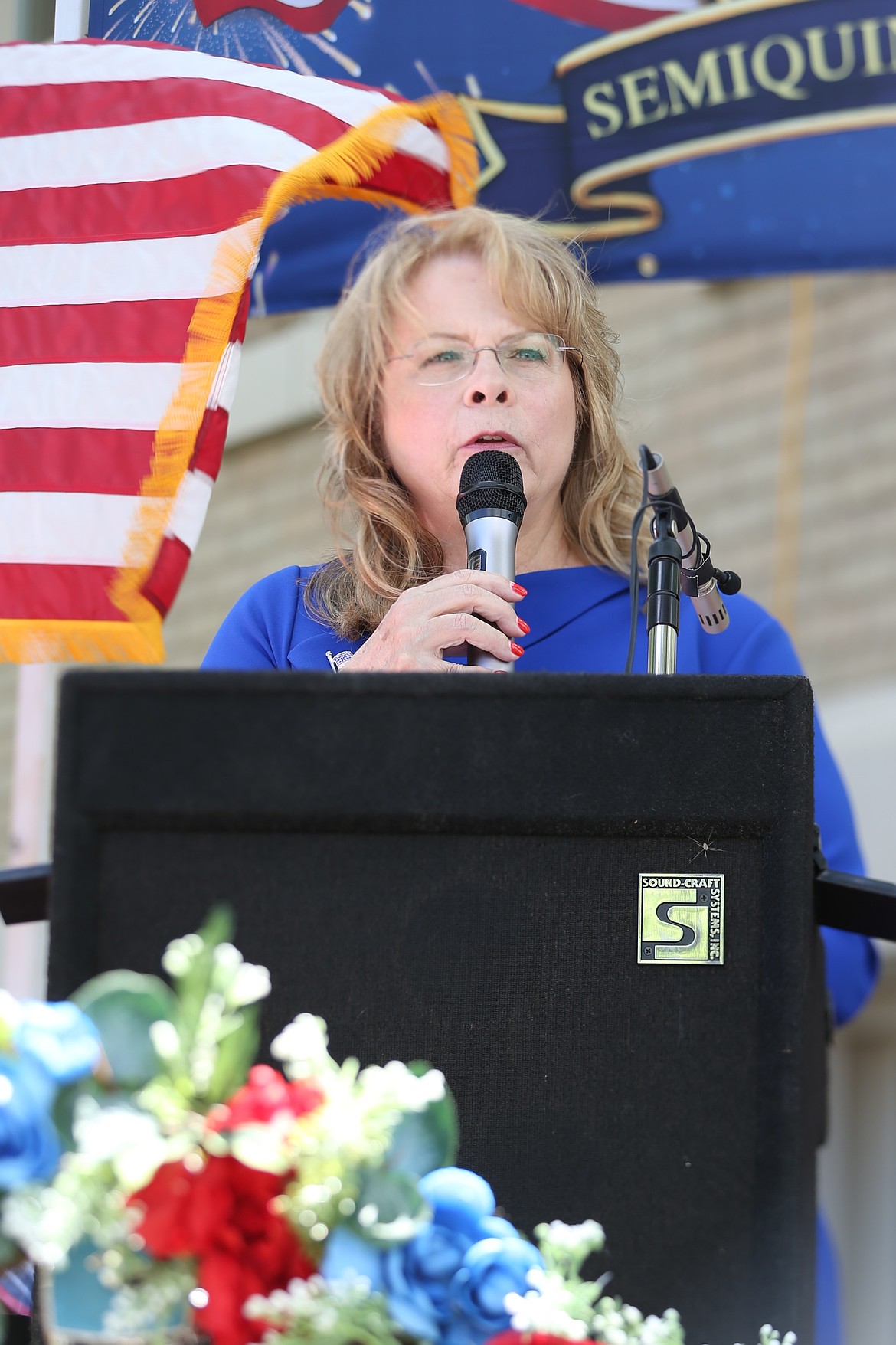 Idaho Supreme Court Justice Cynthia Meyer delivers remarks during a ceremony celebrating the 100th anniversary of the Kootenai County courthouse.