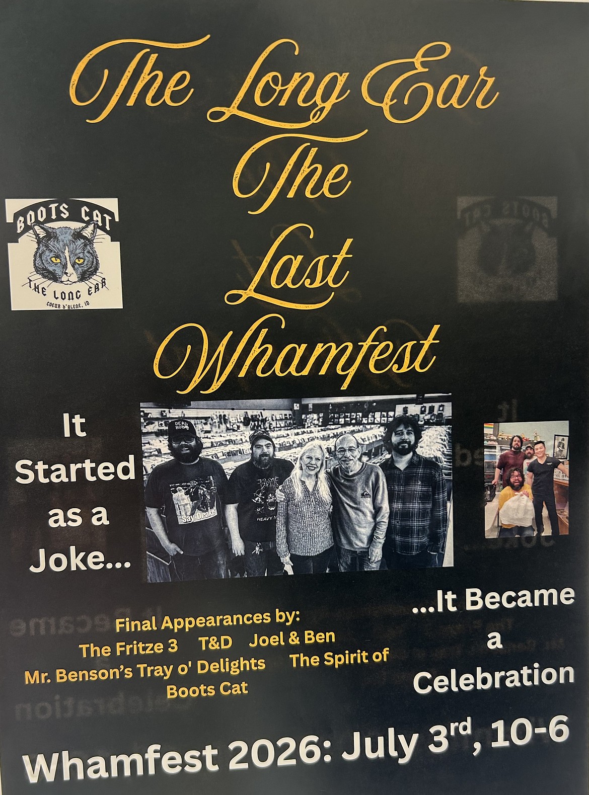 The poster announcing the Long Ear's final Whamfest for July 3.