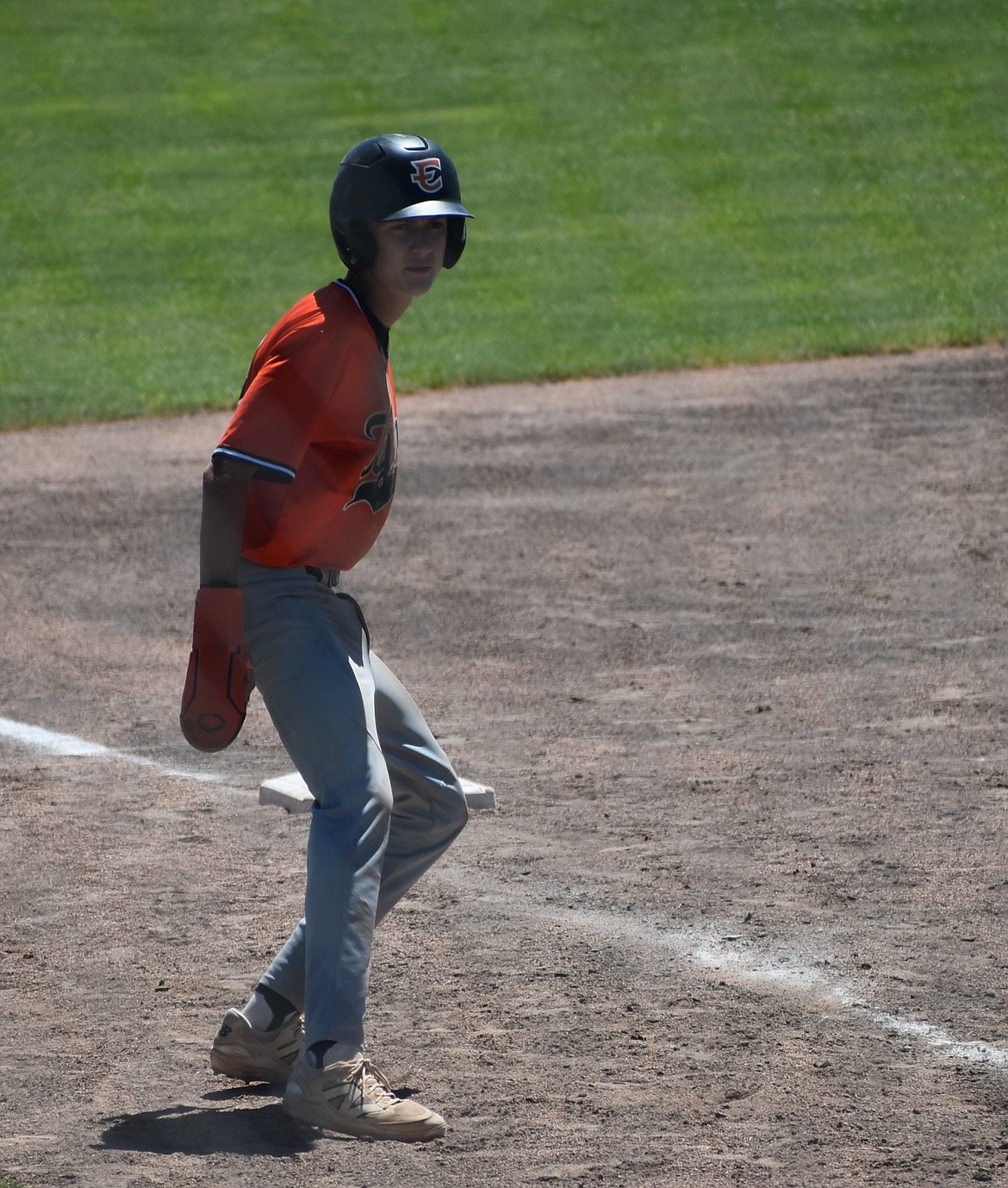 Caleb Froewiss from the Tigers gets ready to make a run for home plate late in the game against the Monarchs Thursday afternoon.