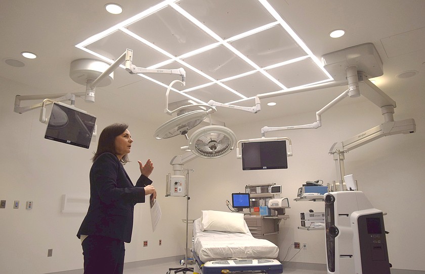 Former Samaritan Healthcare CEO Theresa Sullivan shows off one of Samaritan Hospital’s new operating rooms earlier this year. Samaritan was one of four Basin hospitals recognized by the Washington State Hospital Association for excellence in rural health care.