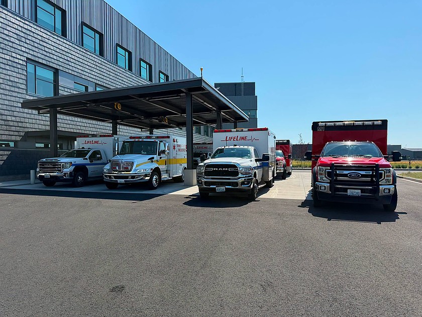 Ambulances lined up outside the emergency department entrance at Samaritan Hospital July 5 to deliver patients from a collision between a personal watercraft and a boat on Moses Lake. Eight people were injured.