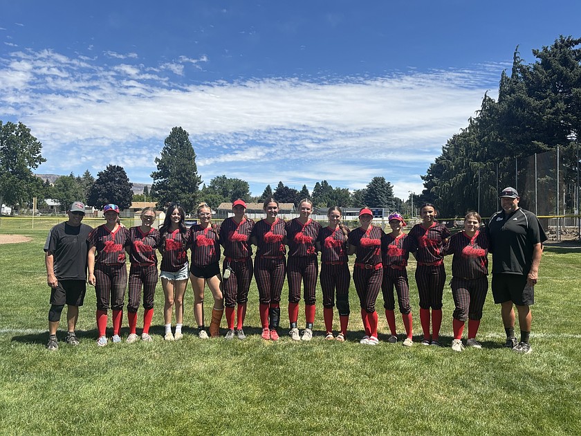 From left: Coach AJ Lane, Malorie Lane, Julia Breiler, Isabella Suarez, Josie Carlstrom, Kylie Christiansen, Taylor Peterson, Rayna Waters, Allie Jensen, Claire Michelbook, Amaiah Martinez, Kylah Young, Brooklyn Bruce and Coach Bob Richardson.
