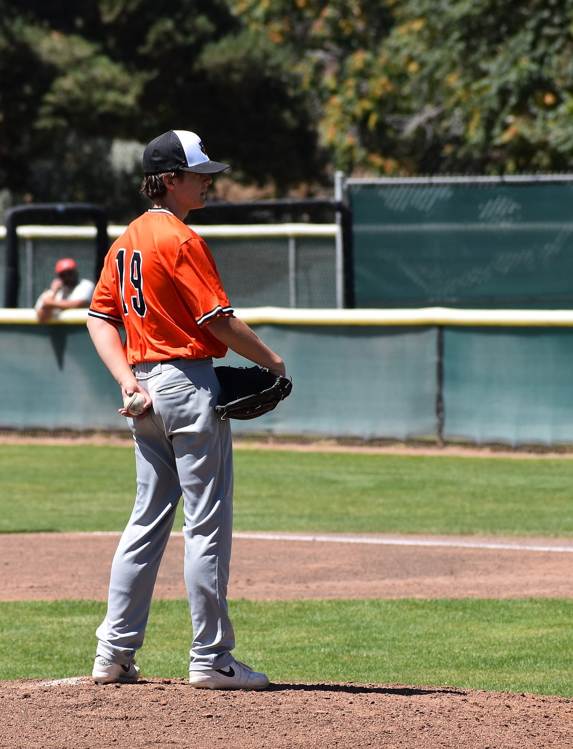 Isaiah Davis from the Tigers stands on the mound ready to pitch during the first game of the Tillage League postseason.