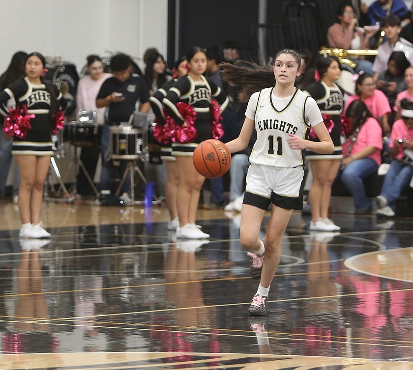 Briana Cedillo (11) brings the ball up the court last season for the Royal Knights girls basketball team. Cedillo recently announced she will be joining the Big Bend Community College Lady Vikings womens basketball team.