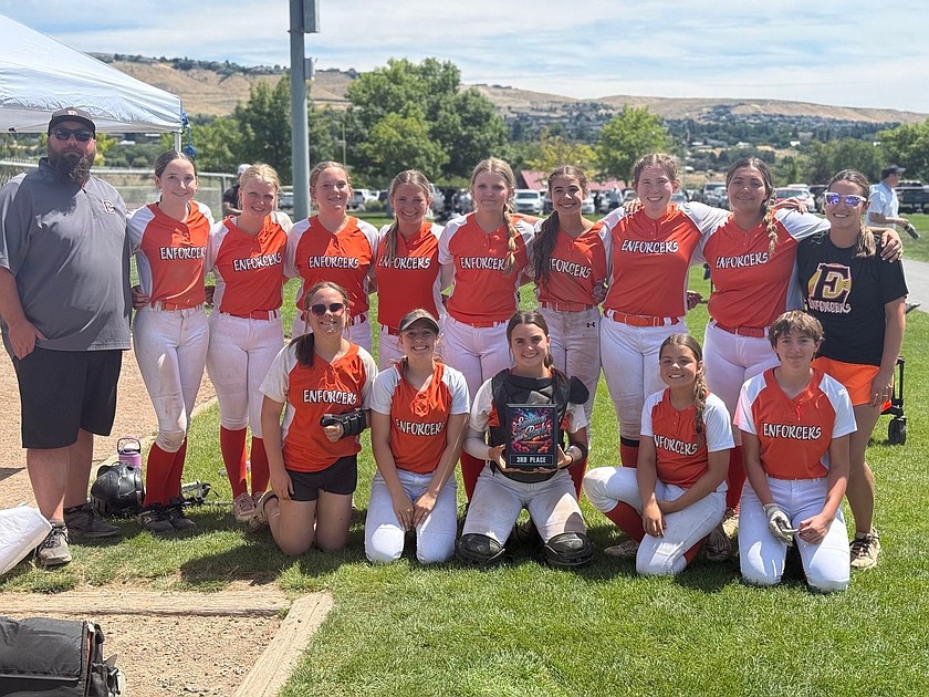 The Ephrata Enforcers softball team gathers for a team photo following their third-place finish at the tournament in Wenatchee over the weekend.