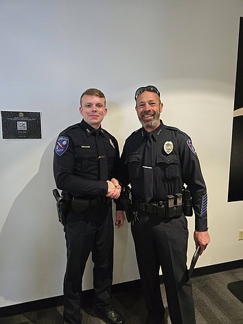The Ephrata Police Department had its third officer graduate this year; Coltyn Murray (left) completed Basic Law Enforcement Academy in June. In July the department signed a contract for an officer wellness program, funded through a state grant to help with officer retention and recruitment, according to Chief Erik Koch (right).