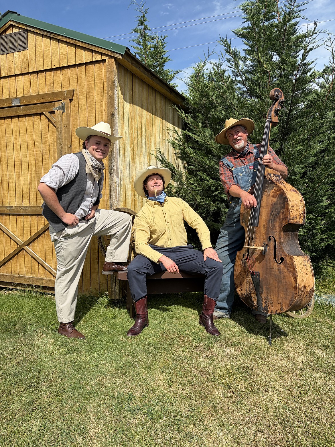 Sam (Ian Sadler), Mingo (Abel Siemens) and Moose (Larry Starrh) make up the Cowboy Trio in Crazy for You. Aspire Community Theatre photo.