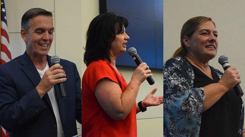 Three candidates are running for the position of Grant County Auditor including Andrew Koeppen (left), incumbent Shannon Falstad (middle) and Darci Homesley (right). All three attended the Moses Lake candidate forum.