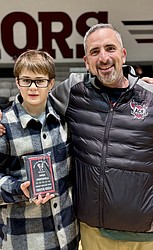 Christian Berezay (left) stands alongside Coach Boyd (right) after receiving the Good Dude award in 2024. Berezay was selected to participate in the 2026 Patriot Games.