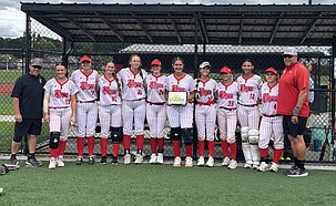 Left to right: Coach AJ Lane, Malorie Lane, Kylie Christiansen, Allie Jensen, Rayna Waters, Claire Michelbook, Taylor Peterson, Isabella Suarez, Amaiah Martinez, Kylah Young, Brooklyn Bruce and Coach Bob Richardson.