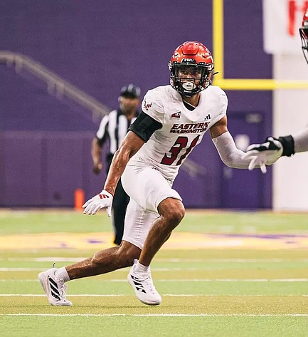 EWU’s Jaylon Jenkins keeps an eye on the pass during a game last season. Jenkins earned second team All-American and first team All-Big Sky from Phil Steele.