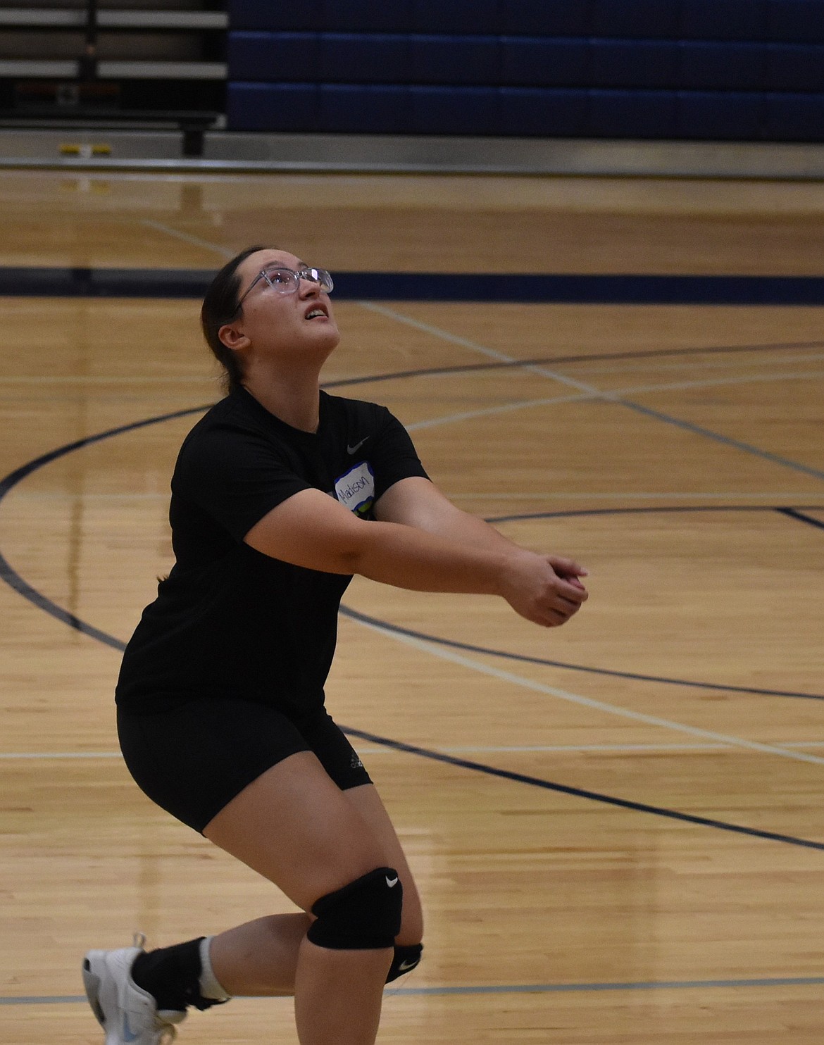 Madison Brink keeps her eye on the ball as she prepares to set during the Vikings volleyball camp.