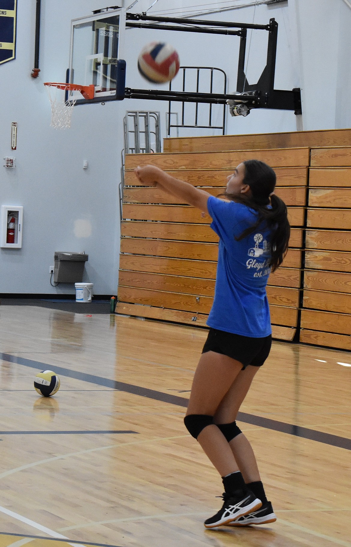 Mattie Whitaker from the Lions bumps the ball up in a drill at preseason practice.