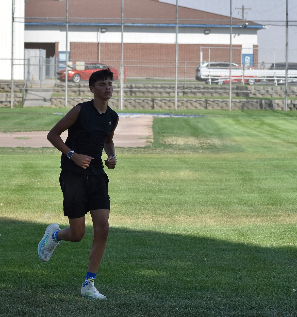 Kieren McPartland from Warden works on a light cardio exercise ahead of the team’s longer run at practice.