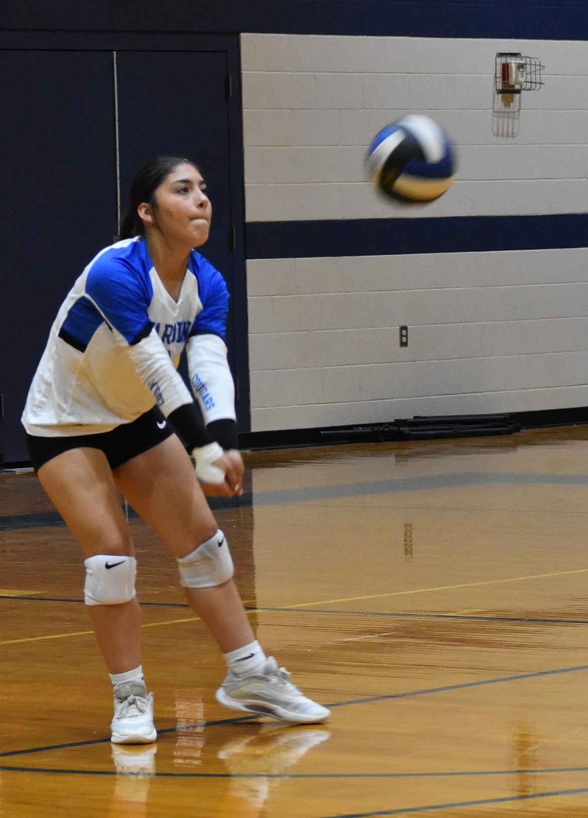 Nadia Valdez from Warden places herself to hit the ball back over to Soap Lake during Wednesday’s nonleague matchup.