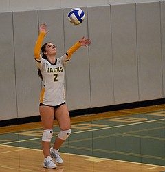 Quincy junior Karlee Weber prepares to serve during a home game against Ephrata last week. This week the Jackrabbits head on the road to face Grandview and return home to face Othello.