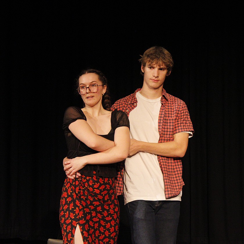 Emma-Jean Wydur (left) and Ben McLain rehearse with the Masquers Theater for the upcoming production of “Anastasia: The Musical.”